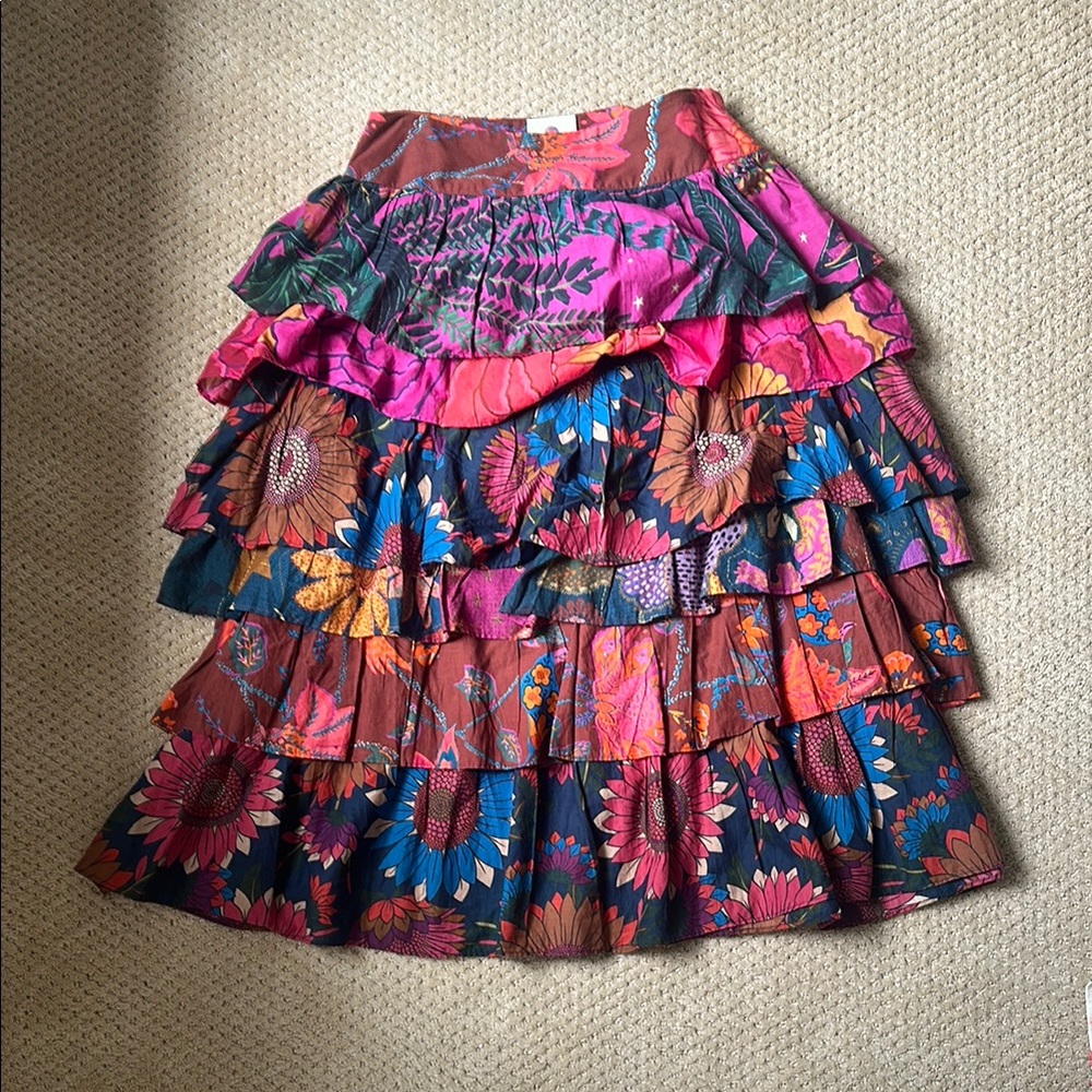 FARM Rio Pink and Orange Bubble Skirt Knee-Length Resort